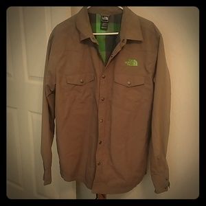 EUC North Face plaid fleece-lined nylon shirt